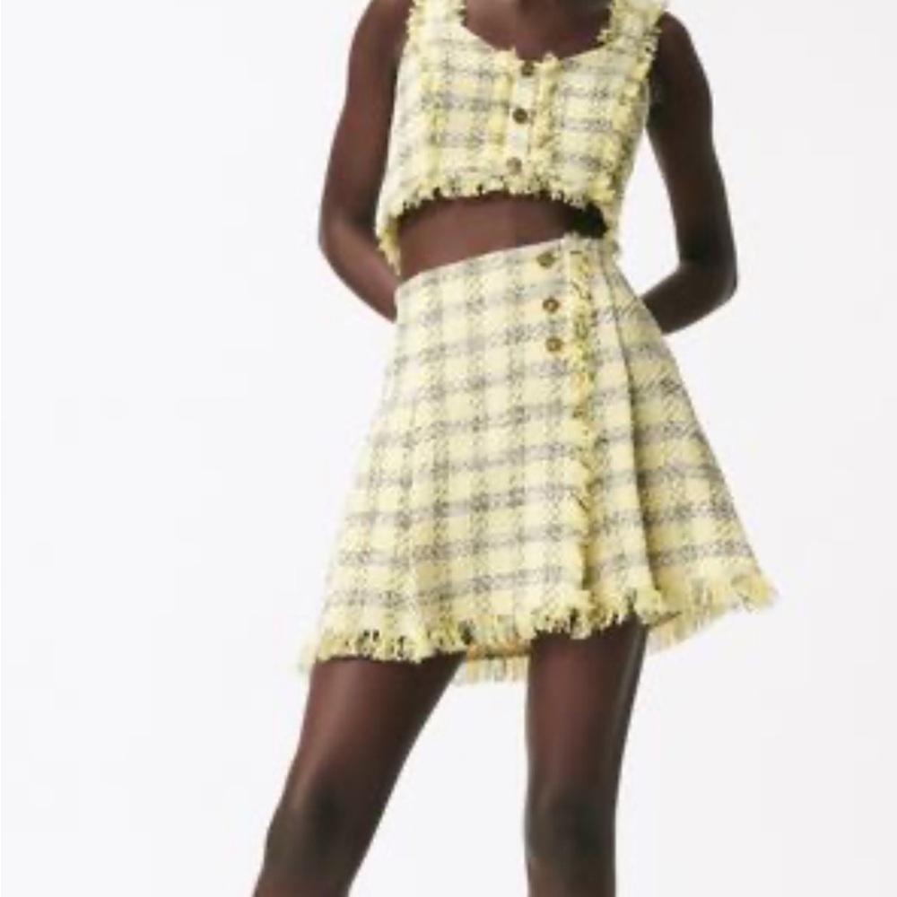 Zara Yellow and White A-Line Mini Skirt Set